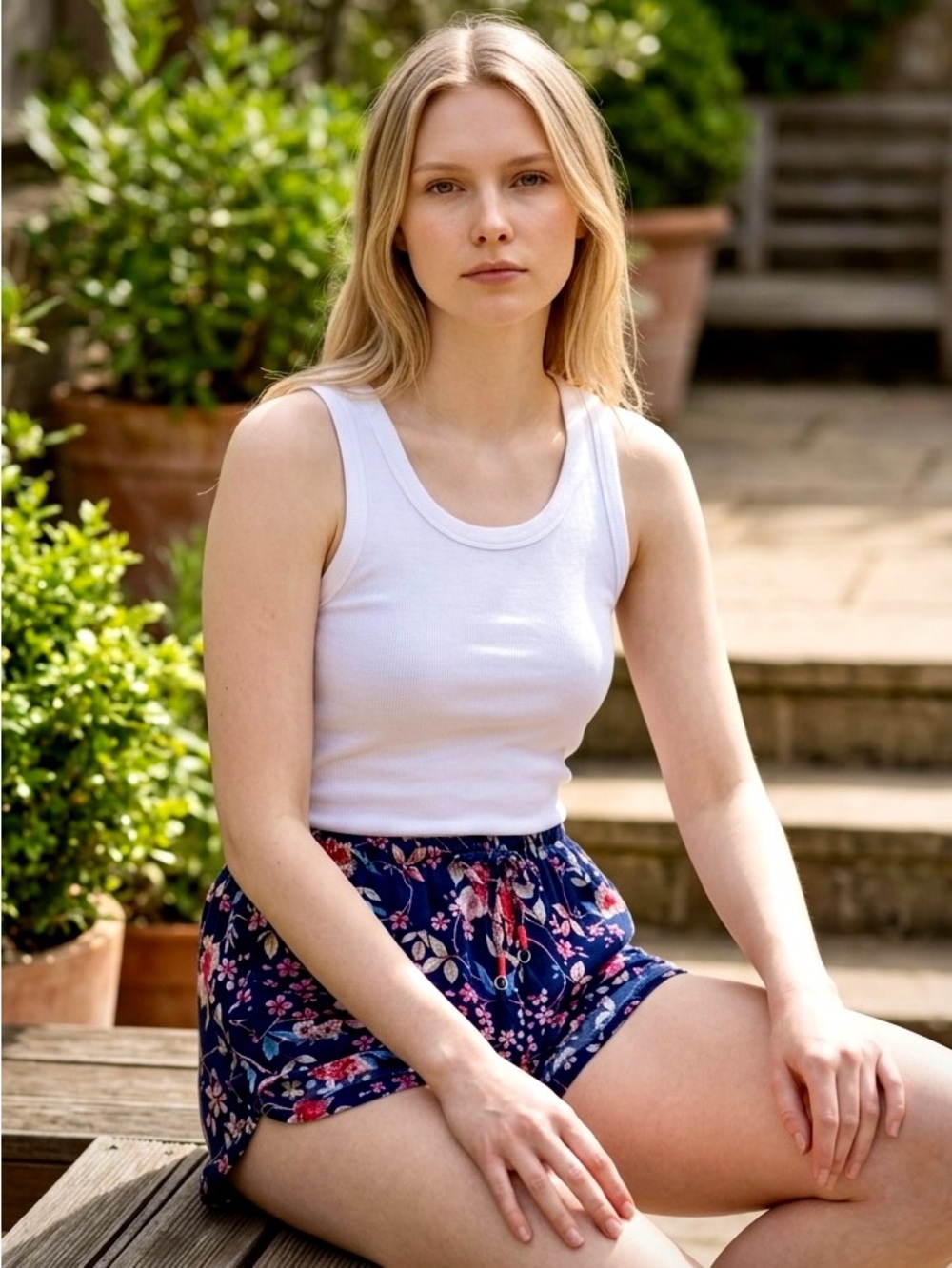 Atmosphere Navy Floral Boho Pull On Shorts Tassel Drawstring Size 6